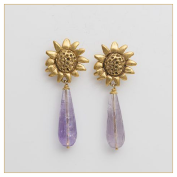 Pendientes "Girasolito" en bronce bañados en oro con piedras