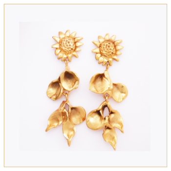 Pendientes "Girasolito con Hojas" bañados en oro