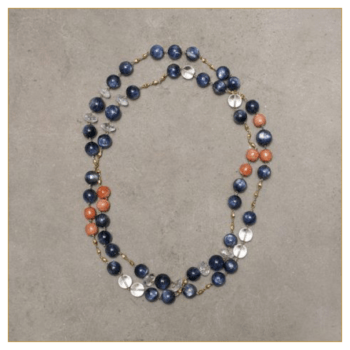 COLLAR DE ORO CIANITAS, CORAL Y CRISTAL DE ROCA