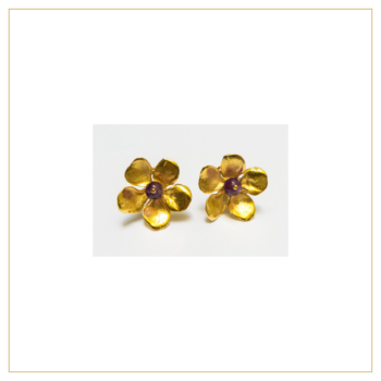 Pendientes "Flor con Piedras" medianos bañados en Oro