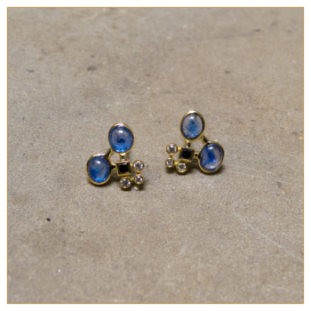 Pendientes de Oro con Zafiros y Diamantes blancos y negros