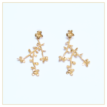 Pendientes “Ramitos con flores con tallo” en bronce bañado en oro